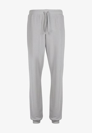 Lichtgrijze joggingbroek met elastische tailleband, verstelbaar trekkoord en omgeslagen enkels, geschikt voor casual en sportief gebruik.
