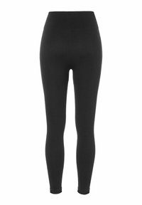 Czarne legginsy z wysokim paskiem, wykonane z elastycznego materiału. Gładka faktura i pełna długość z mankietami przy kostkach.