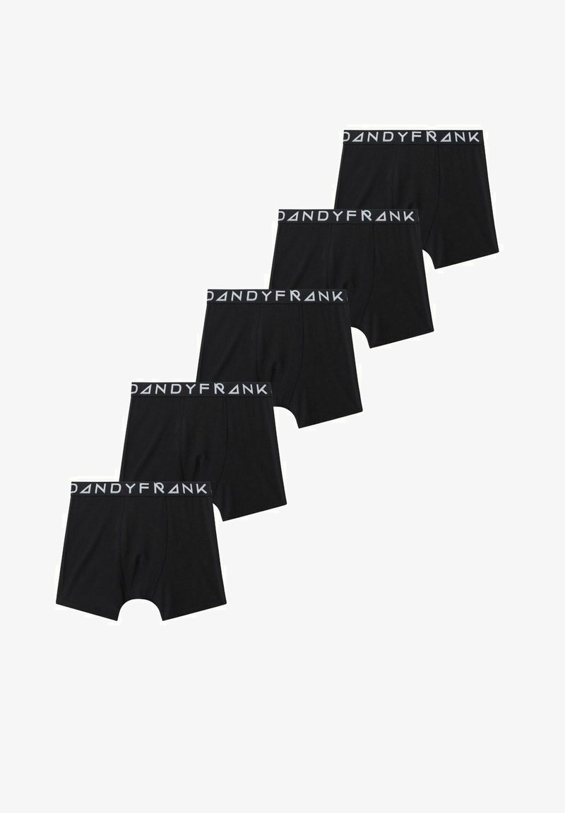 Sorte boxer briefs i en pakke med fem, lavet af blødt stof. Med en grå elastisk talje med "DANDYFRANK" logo.