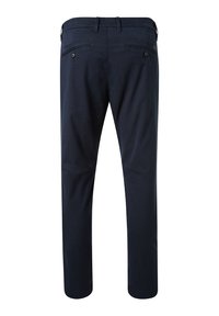 Marineblauwe broeken met een slim fit, van een gladde stof, met twee achterzakken met knopen en een standaard tailleband.