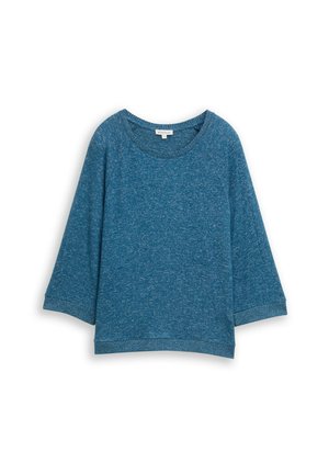 Blaues, langärmliges Sweatshirt aus strukturiertem Stoff. Verfügt über einen Rundhalsausschnitt sowie gerippte Bündchen und Saum.