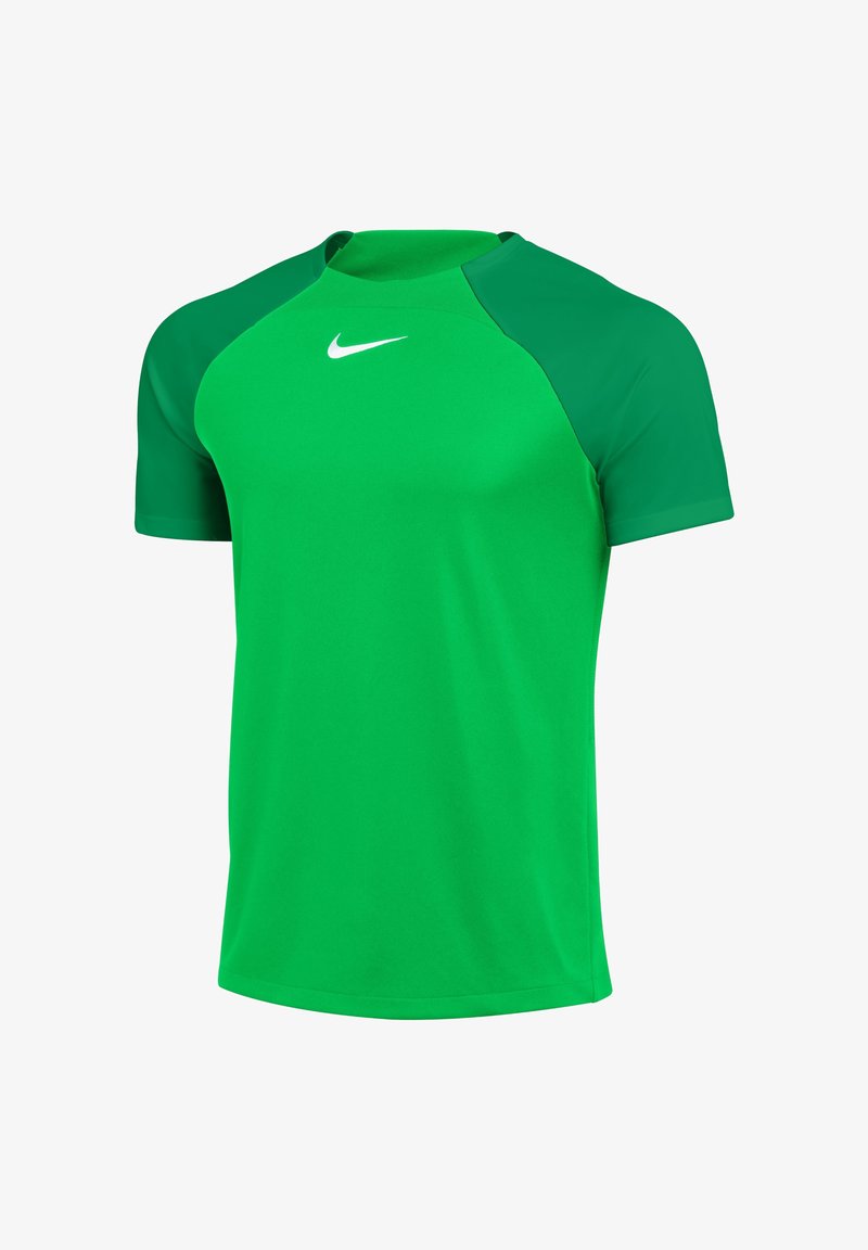 Green athletic t-shirt with short sleeves, featuring a solid green body and darker green accents on the shoulders. White Nike logo on the chest.