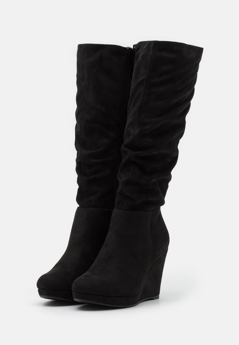 The Knee Knee Tall Black Suede Wedge Boots Anna Field High Heeled