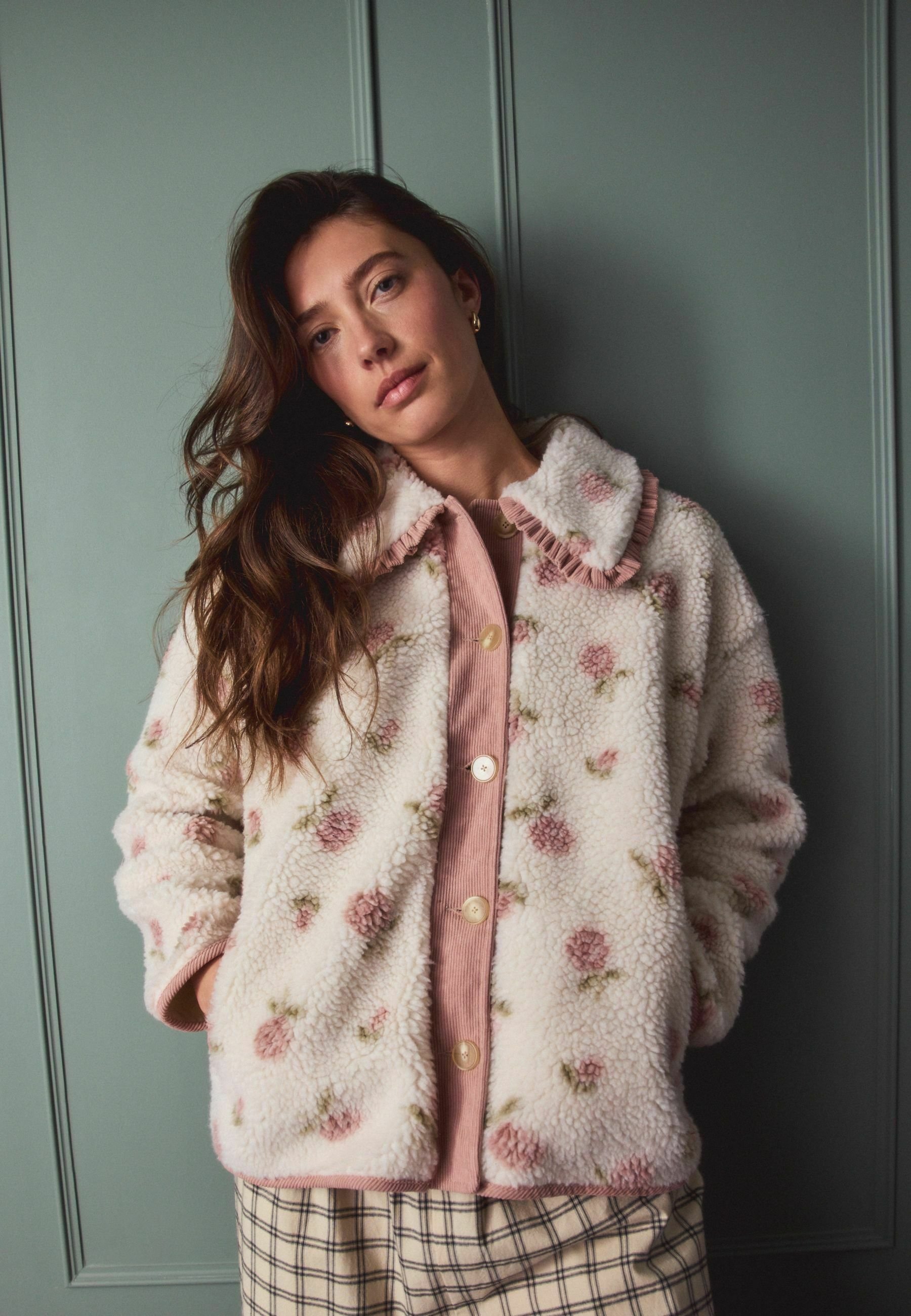 Next COLLARED BORG - Fleece jacket - pink floral/pink - Zalando