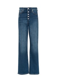 Hoge taille, wijde jeans in mediumblauwe denim met een vijfknops sluiting, versleten details en een rafelige zoom.