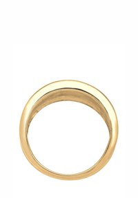 Guldring med en glat, poleret overflade og et rundet design. Den indre del af ringen er let tekstureret, hvilket blander elegance og enkelhed.