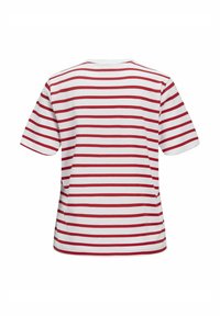 T-shirt de manga curta feito de algodão macio, com riscas horizontais vermelhas e brancas, com um decote redondo e um corte descontraído.