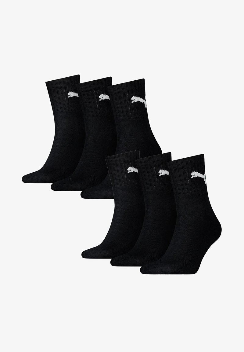 Schwarze Knöchel-Socken aus Baumwollmischung, mit gerippten Oberteilen und weißen Logo-Akzenten. Set aus sechs Paaren mit klassischem Design.