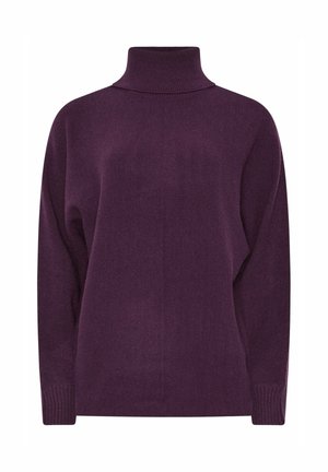 Jersey de cuello alto trenzado en púrpura con un ajuste holgado, que presenta puños acanalados y una textura suave y lisa. Sin patrones ni acentos visibles.