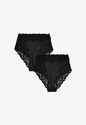 Hochtaillierte schwarze Panties mit Spitzenrand. Mit floralen Mustern und weichem, glattem Stoff. Im Doppelpack erhältlich.