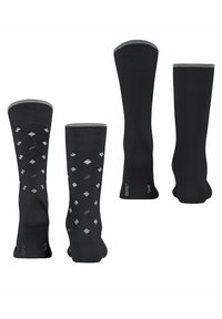 Schwarze Knöchelsocken mit grauen Akzenten. Sie verfügen über ein strukturiertes Muster aus kleinen weißen und grauen Formen. Hergestellt aus einem weichen, dehnbaren Material.