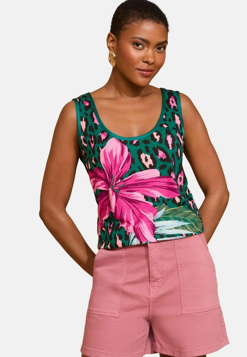Love & Roses Top - khaki animal tropical print