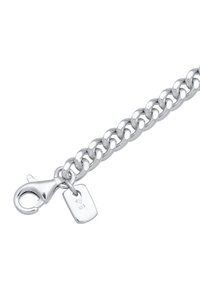 Silverfärgad kedjearmband med runda länkar, en hummerlås och en liten tagg märkt "925" som indikerar sterling silver. Slät, glänsande finish.