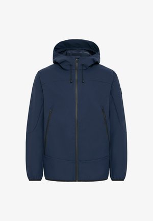Navyblauwe hoodie met een rits aan de voorkant, twee zijzakken en zwarte accenten. Gemaakt van een soepele, lichte stof met een casual ontwerp.
