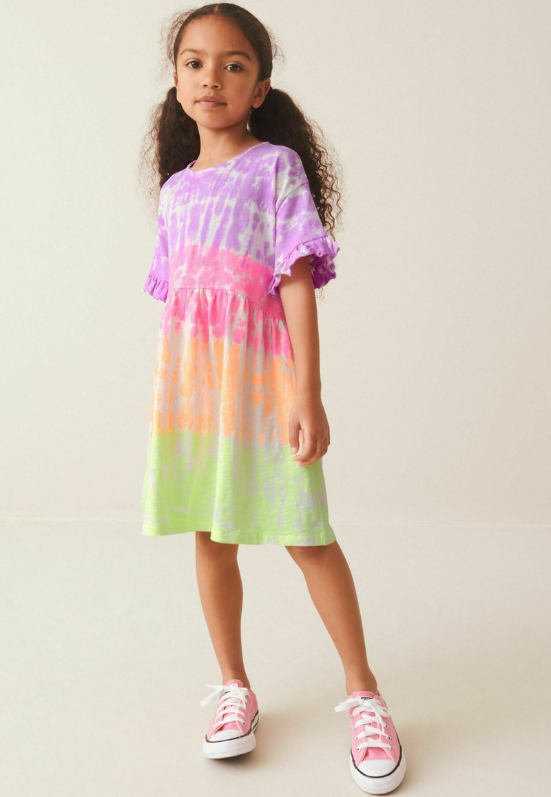 Next SHORT SLEEVE  REGULAR FIT - Haljina od žerseja - pink purple yellow bright tie dye