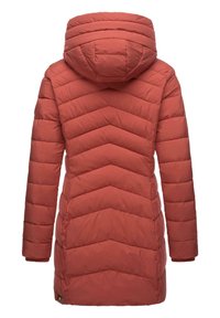 Padded parka v hrdzavej oranžovej, s dizajnom v tvare chevron, kapucňou a dlhými rukávmi. Hladká textúra s elastickými manžetami a lemom.