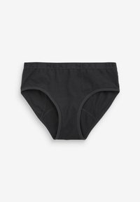 Black cotton brief with a textured waistband featuring the brand name "NEXT" in a repeating pattern. Smooth fabric and classic cut design.