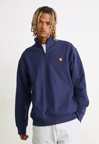 Carhartt WIP HALF ZIP AMERICAN SCRIPT - Sweatshirt - air force blue