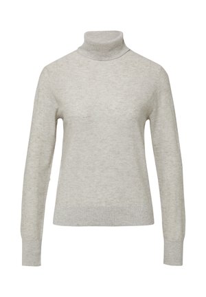 Lichtgrijze turtleneck trui gemaakt van zachte stof, met een aansluitende pasvorm en cuffs, met subtiele glinsterende accenten over het oppervlak.