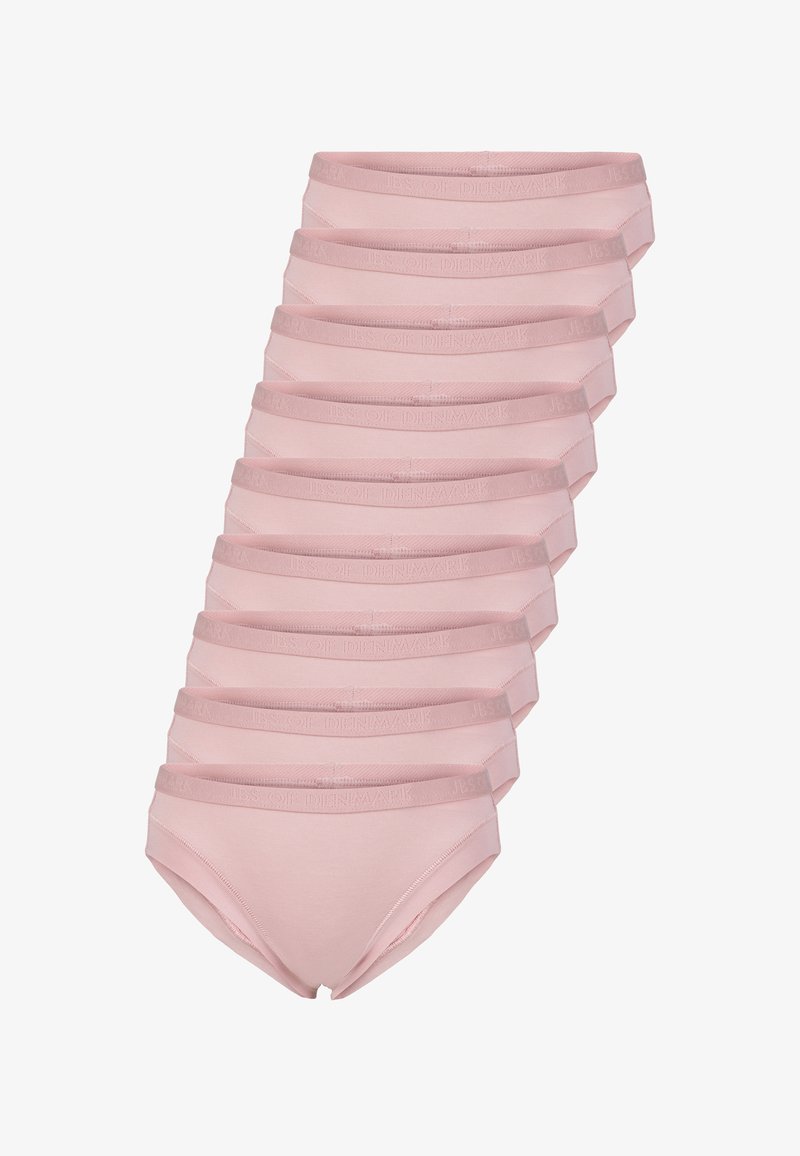 Multi-pack af lyserøde bomuldsbikini trusser med en blød elastisk talje. Hver trusse har en glat overflade og klassisk design.