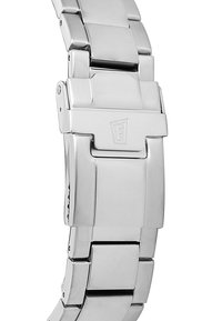 Sidabrinis nerūdijančio plieno apyrankė su poliruotais saitais ir vienodu dizainu. Yra saugus užsegimas su išgraviruotu logotipo detaliu.