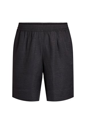 Black shorts with an elastic waistband, made from soft fabric, featuring a subtle textured pattern and side pockets.