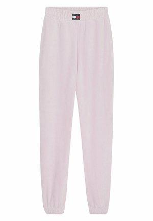 Pantaloni jogger rosa chiaro realizzati in tessuto morbido. Presentano un elastico in vita e polsini a coste alla caviglia. Logo Tommy Jeans in vita.