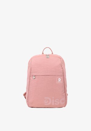 Entdeckerrucksack in Pink mit Reißverschlusstasche vorne, Trageschlaufe oben und verstellbaren Schultergurten auf weißem Hintergrund.