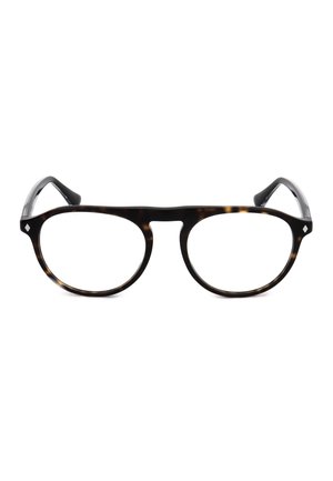 Occhiali rotondi in tartaruga con ponte a chiave e terminali delle aste neri, mostrati su sfondo bianco.