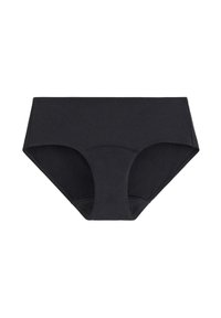 Sorte bomulds hipster-trusser med en glat tekstur, fuld dækning, elastisk talje og sømdetaljer.
