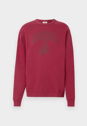 Hanorac maro închis cu mâneci lungi și decolteu rotund. Prezintă un logo tonal „Carhartt” pe piept. Confecționat din material moale din bumbac.