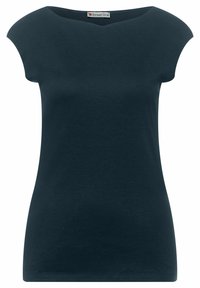 Mörkblå kortärmad topp med V-ringning och mjukt, elastiskt tyg. Har en figurnära design och minimala s ömmar för komfort.