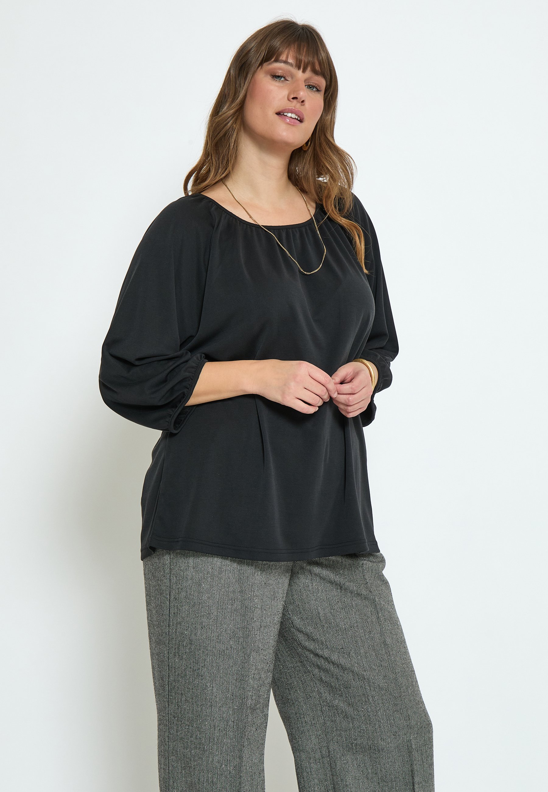 black peasant top plus size