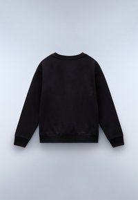 Felpa nera con maniche lunghe, colletto rotondo a costine e polsini ed orlo elastici. Texture del tessuto liscia e design minimal.
