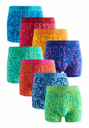 Bunte gemusterte Boxershorts von NEXT in einer abgestuften Sequenz angeordnet. Die Materialien sind aus weichem Stoff mit verschiedenen floralen und abstrakten Designs.