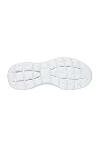 Suela de zapato de goma blanca con patrones texturizados, que presenta segmentos en forma de cuadrícula y puntos de tracción circulares para mayor agarre. Diseño suave y minimalista.