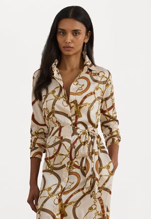 BELTING-PRINT TWILL SHIRTDRESS - Abito a camicia - cream multi