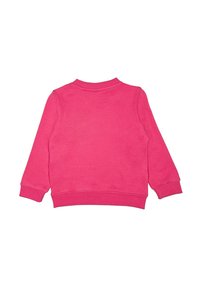 Felpa rosa, misto cotone, girocollo, maniche lunghe, polsini e orlo a coste, colore solido, senza loghi o motivi visibili, vista posteriore.