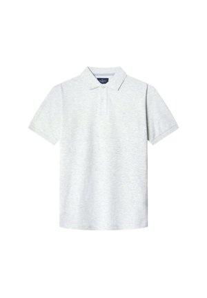 Lichtgrijs polo shirt van zachte stof, met een klassieke kraag, korte mouwen en een subtiele logo op de linkerborst.