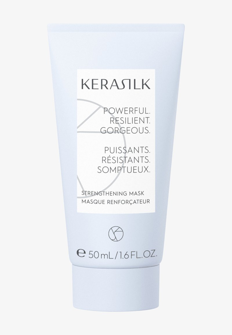 KERASILK stärkende Maske Tube, 50 ml, mit Text, der kraftvoll, widerstandsfähig, wunderschön auf Englisch und Französisch betont.