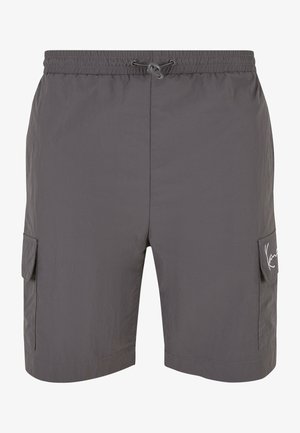 Hallid hallid cargo-lühikesed püksid kergest, tekstureeritud kangast. Omab elastset vöökohta sisseehitatud paelaga ja küljetaskuid. Taskul logoga detail.