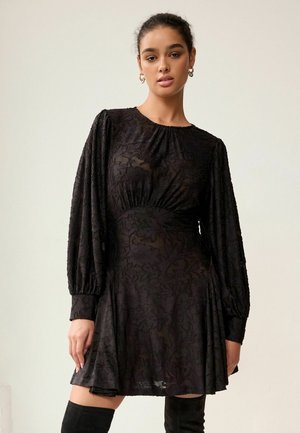 LONG SLEEVE MINI - Rochie de zi - black floral texture