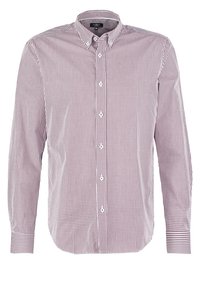 Herrenhemd mit langen Ärmeln und einem kleinen rot-weißen karierten Muster.