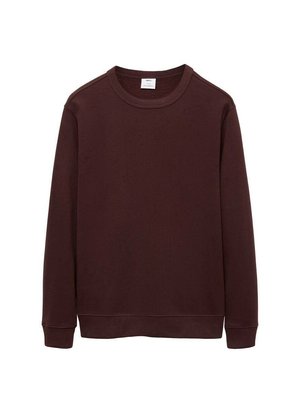 Burgundy sweatshirt, crew neck, long sleeves, ribbed cuffs and hem, made from soft, breathable fabric, minimalistic design with no patterns.