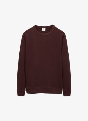 Burgundy sweatshirt, crew neck, long sleeves, ribbed cuffs and hem, made from soft, breathable fabric, minimalistic design with no patterns.