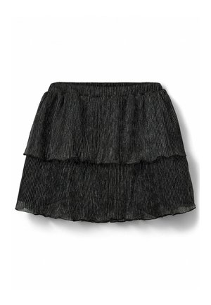 Črna slojevita krila z nabranim teksturo, elastičnim pasom in tekočim dizajnom z dvema ločenima volančkoma.