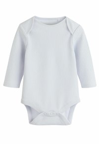 Body per neonato a maniche lunghe di colore azzurro chiaro con scollatura rotonda e chiusura a scatto sul fondo per facilitarne l'indossamento. In morbido cotone.