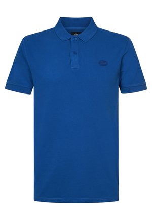 Blauwe polo gemaakt van katoen, voorzien van een klassieke kraag, een knoopsluiting met twee knopen, korte mouwen en een klein logo op de borst.