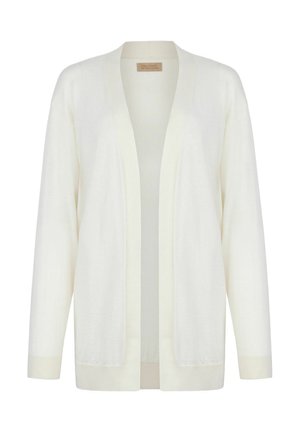 Lettet, cremet hvid cardigan med åben front, lange ærmer, ribbede manchetter og kant, lavet af blødt stof for komfort.