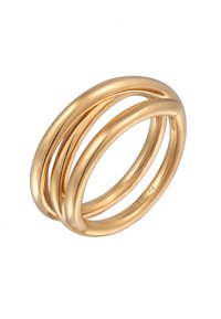 Guldfarvet triple band ring med glatte, afrundede overflader. Den har et sømløst design og en poleret finish. Mærket med "925" indvendigt.